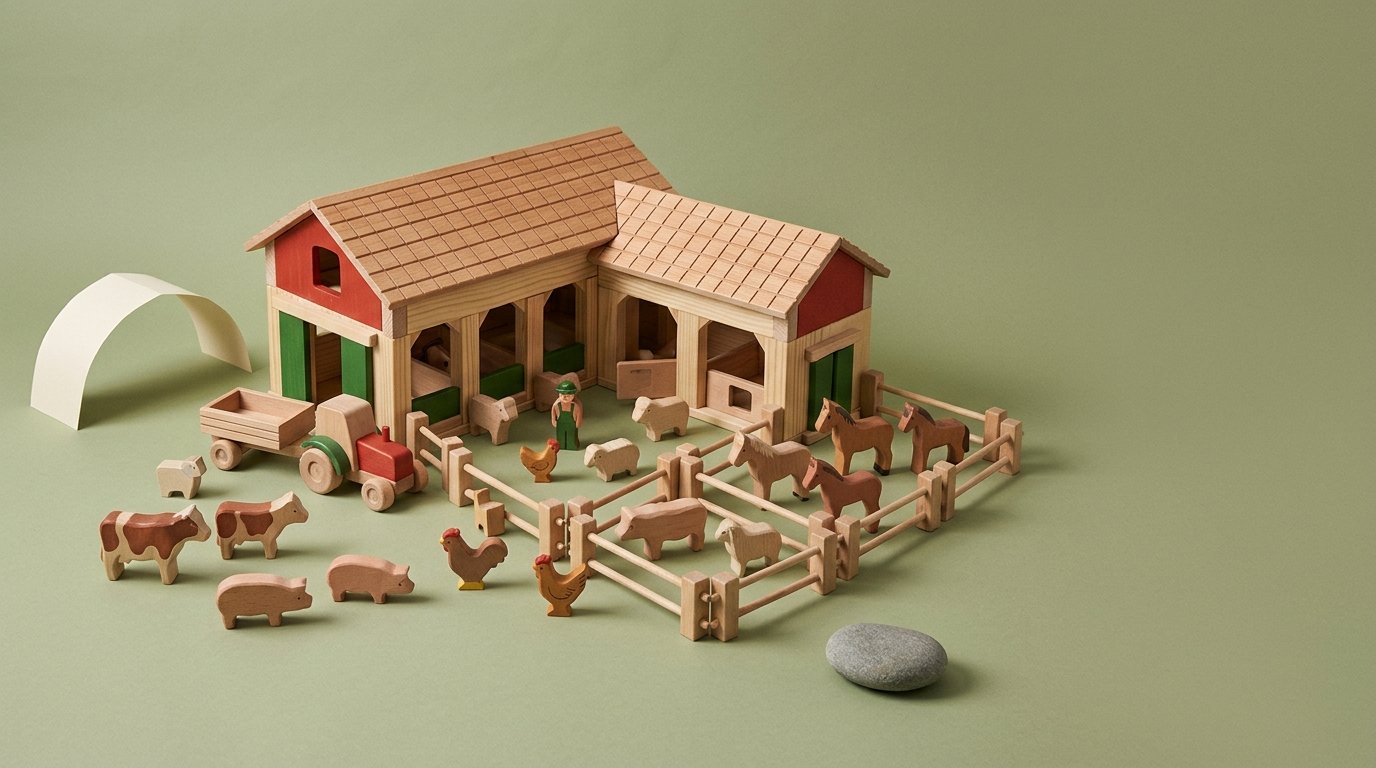 Spielzeugbauernhöfe aus echtem Holz