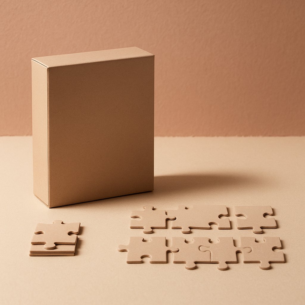 Puzzleschachtel mit geordneten Teilen
