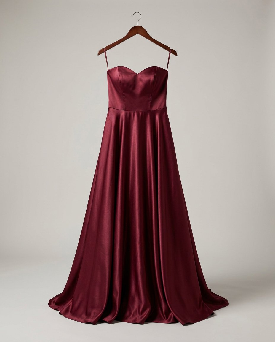 Burgundy Satin A-Line Gown