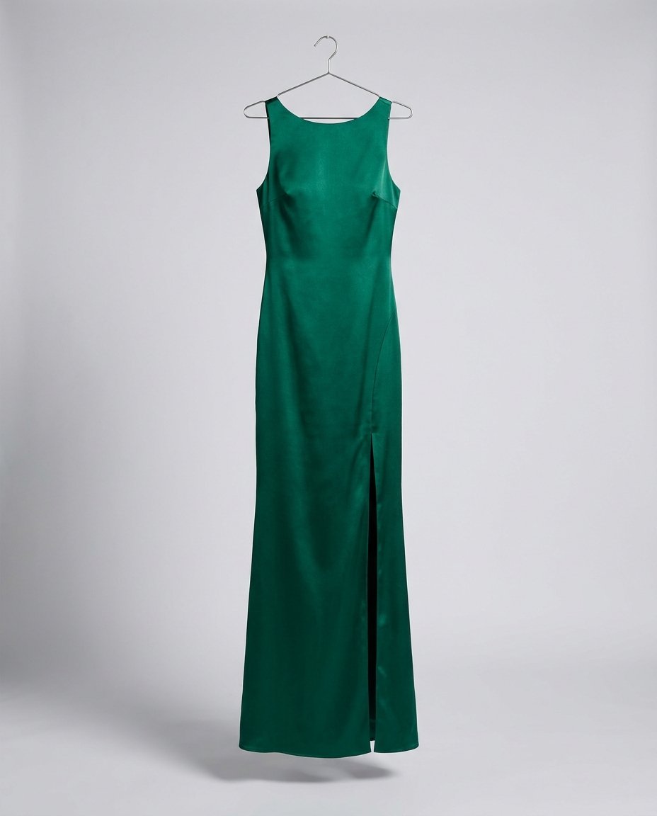 Emerald Satin Column Dress