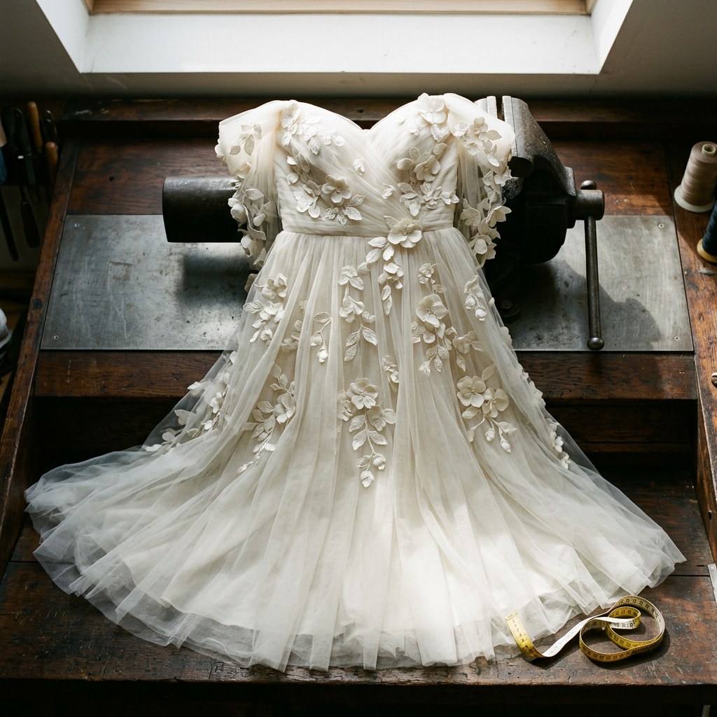 Floral Appliqué Off-Shoulder Gown