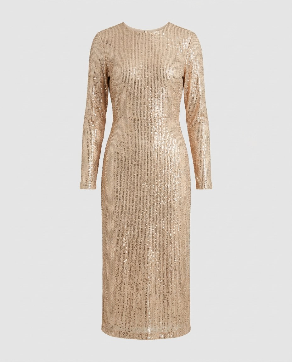 Champagne Sequin Midi Dress
