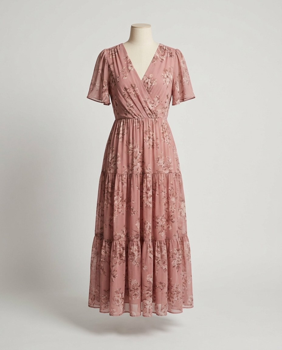 Dusty Rose Floral Midi Dress