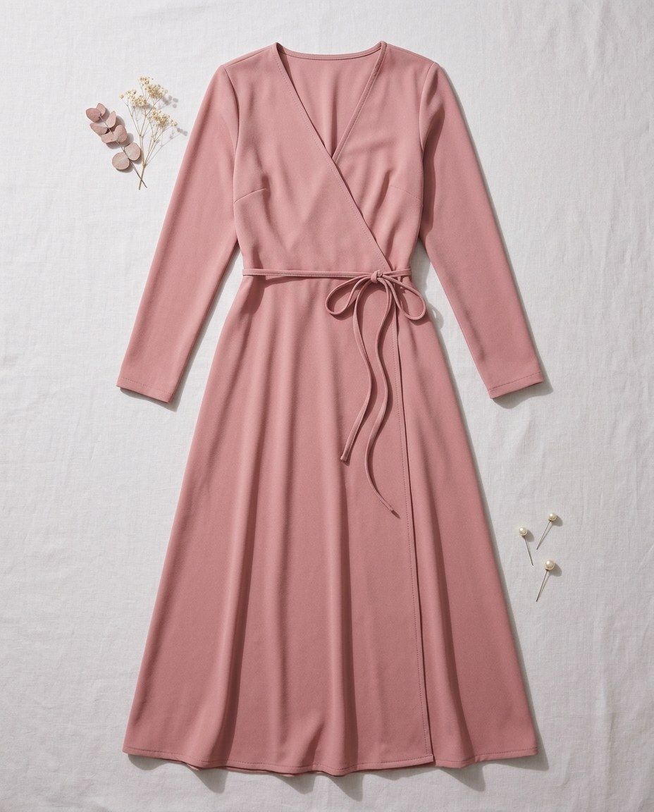 Dusty Rose Wrap Evening Dress