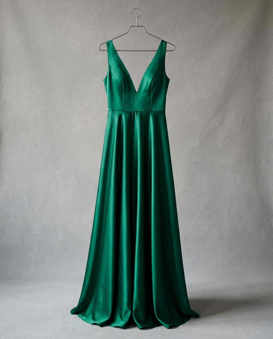 Emerald Satin Prom Gown