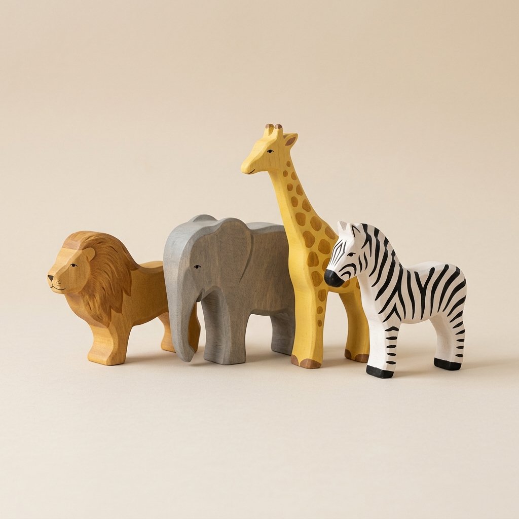 Exotische Tiere aus Holz – 4er-Set