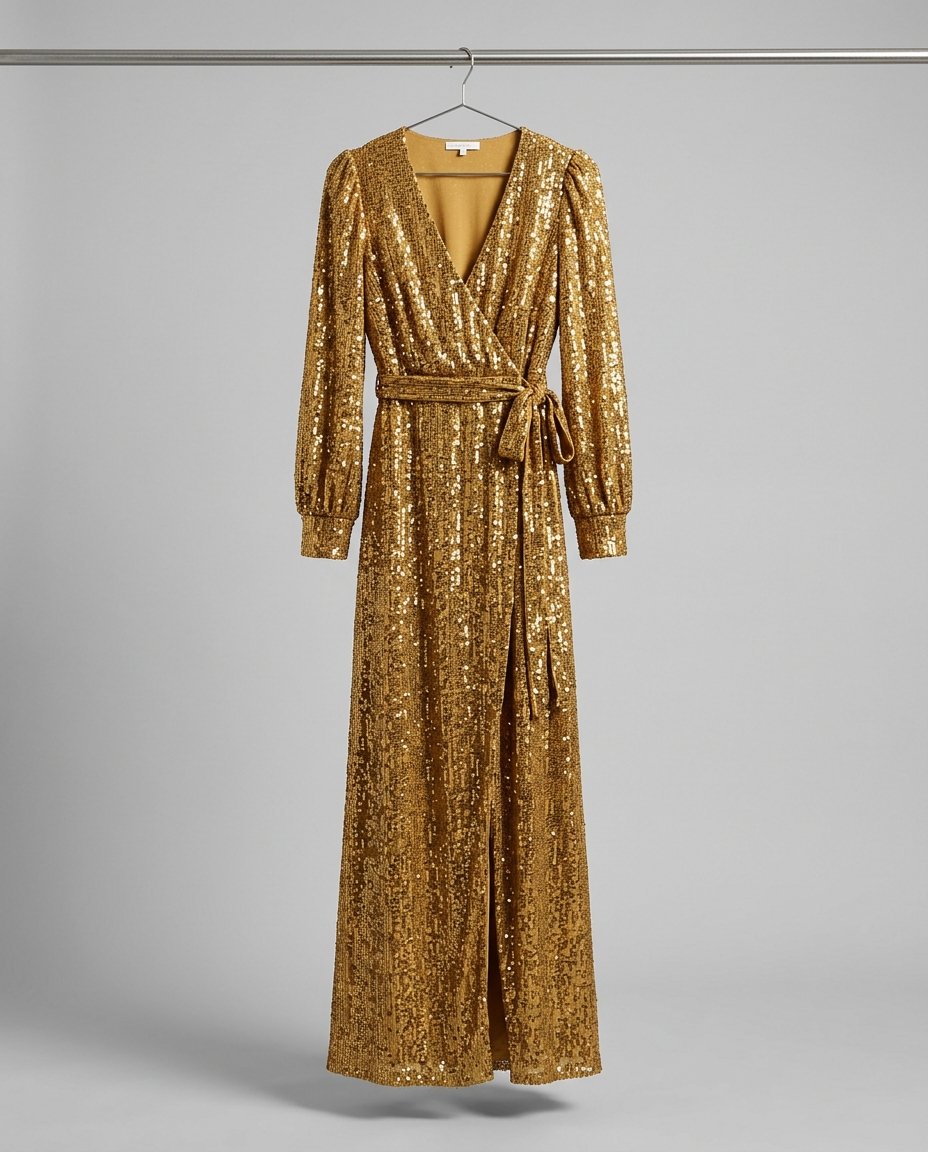 Gold Sequin Wrap Dress