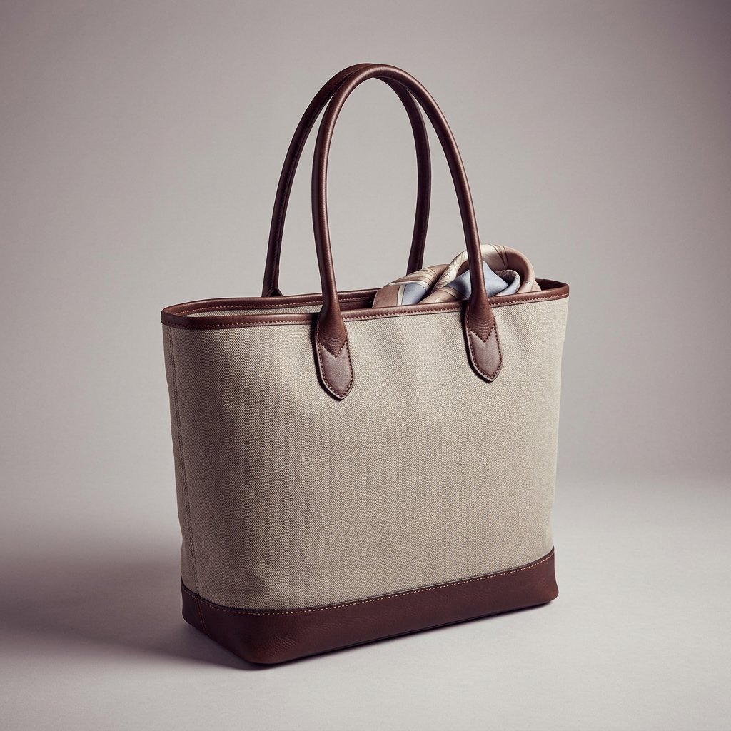 Leather-Trim Structured Tote