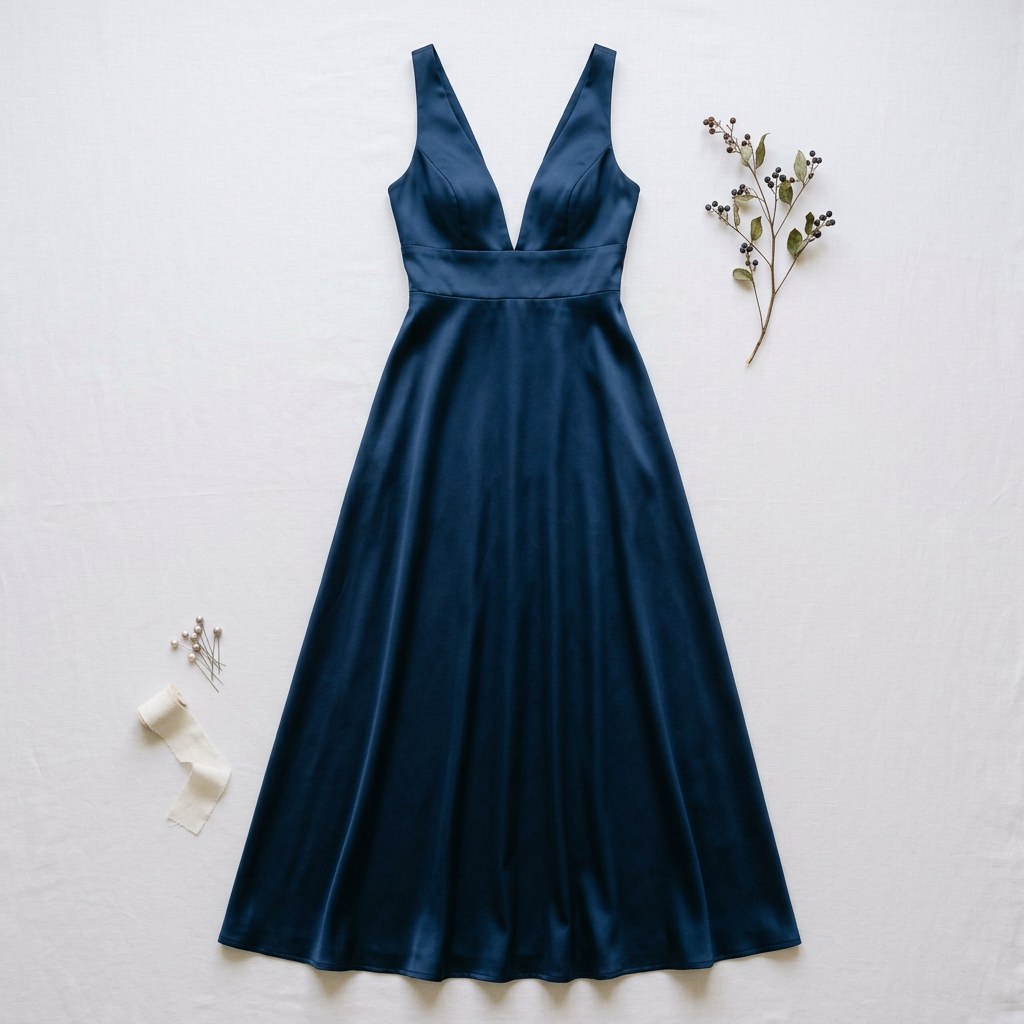 Midnight Blue Satin Evening Gown
