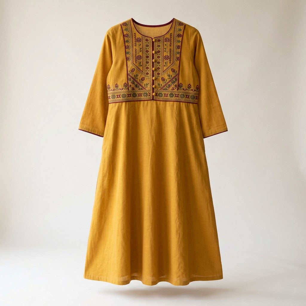 Mustard Lawn Embroidered Maxi