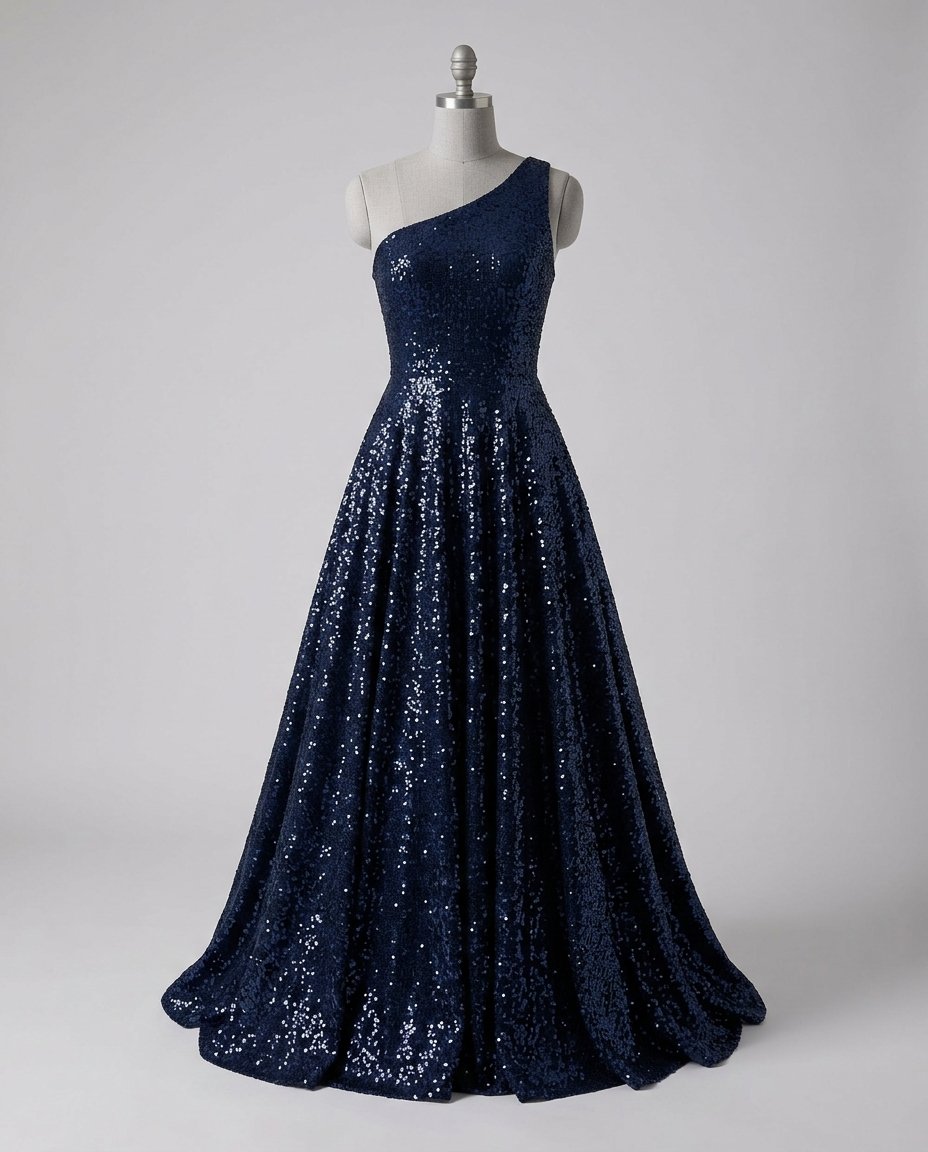Navy Sequin A-Line Gown