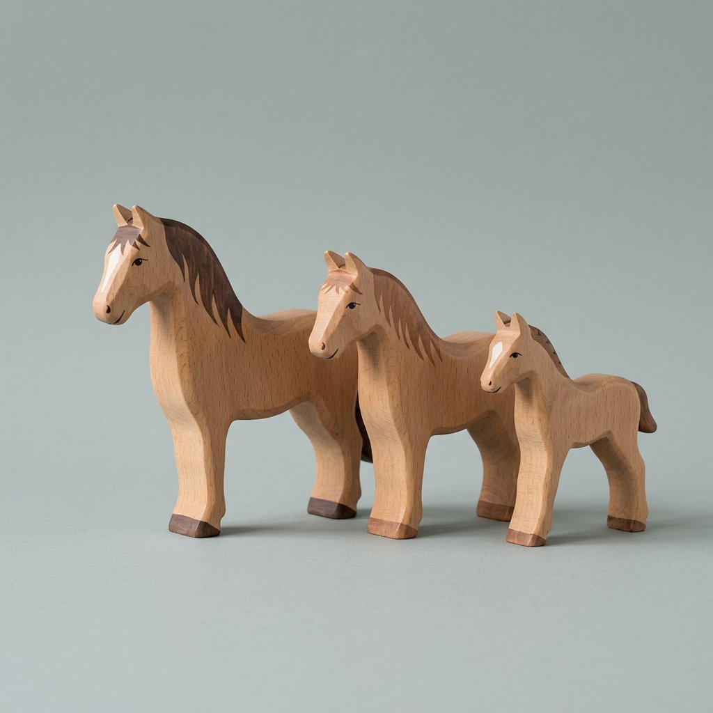 Pferde-Familie aus Holz