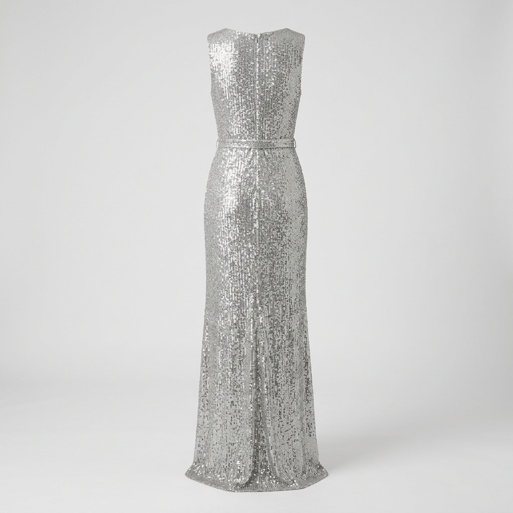 Silver Sequin Column Gown